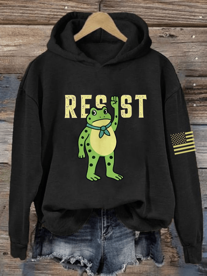 FDT Polish Frog Print Hooded Sweatshirt Resist Crewneck Anti Trump Shirt Gift for Her