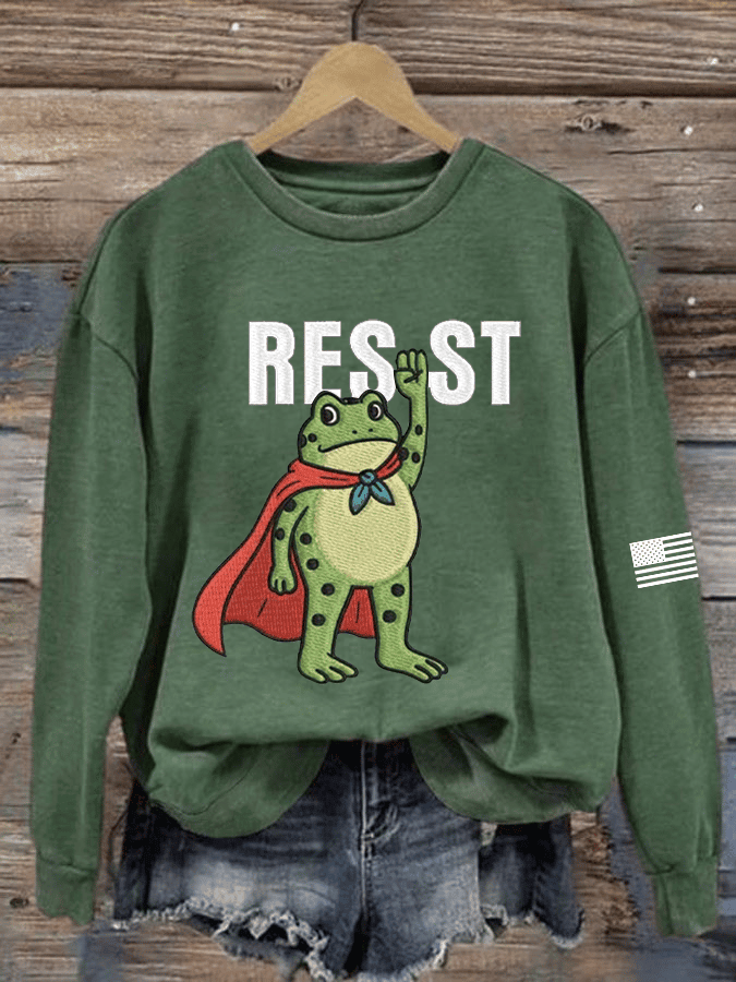 FDT Printed Crew Neck Sweatshirt Polish Frog Resist Crewneck Anti Trump Shirt Gift for Her