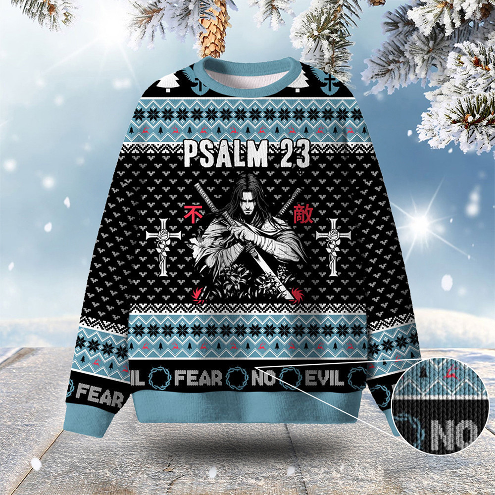 Fear No Evil Ugly Christmas Sweater Bible Inspired Holiday Wear Christmas Gifts For Christians