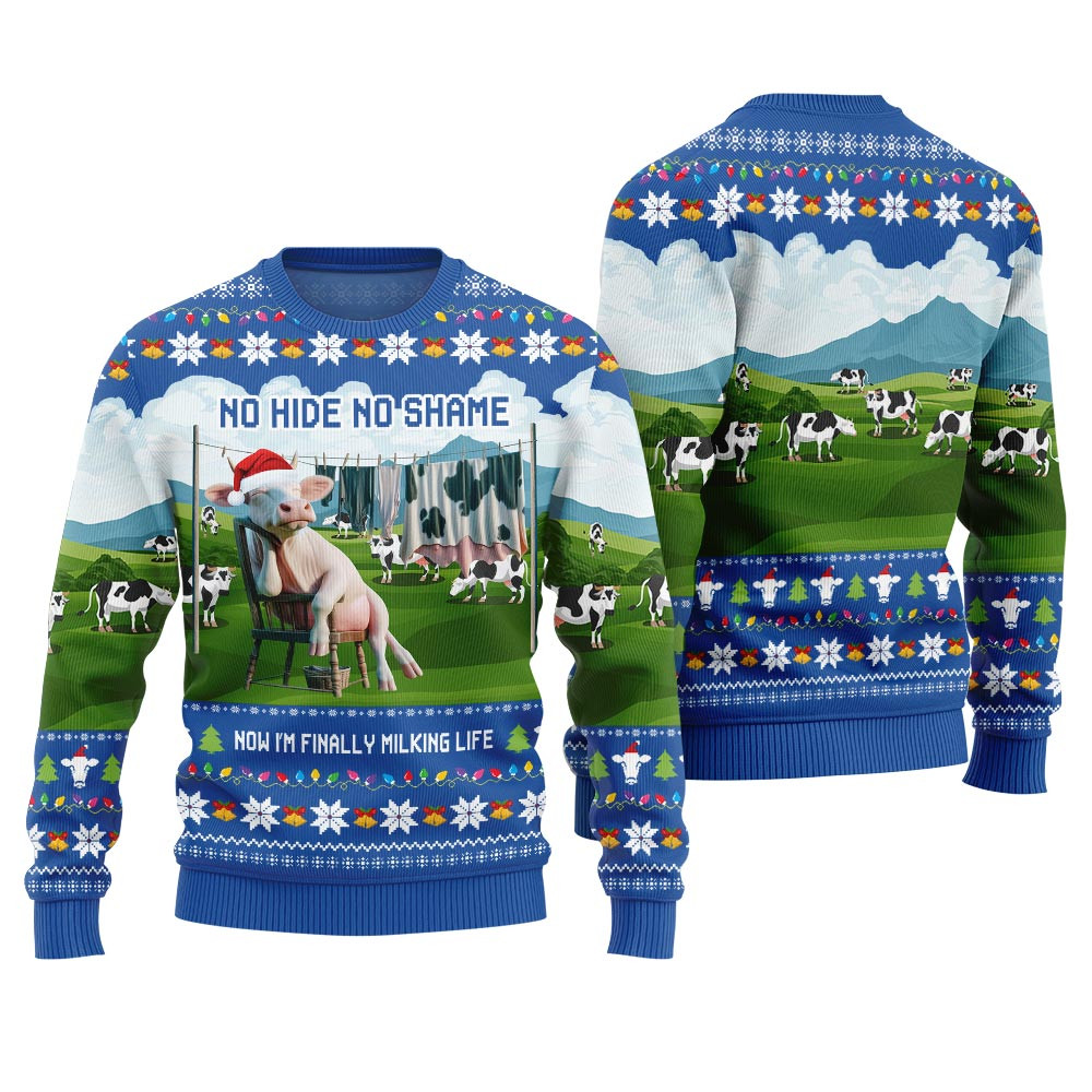 Fearless Cow Milking Life Ugly Christmas Sweater Warm and Comfy Sweater for Winter Days