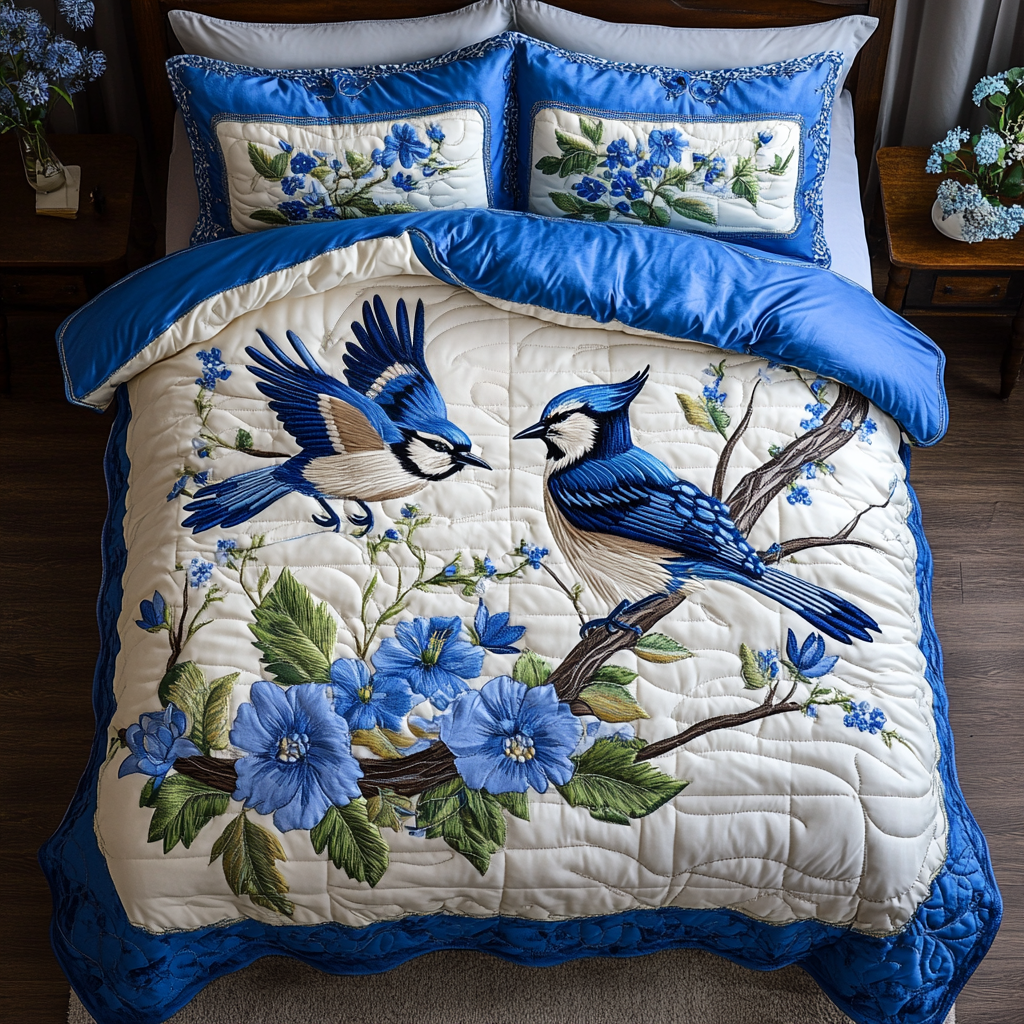 Feather Bloom Quilted Bedding Set Bed Decorations Gift Ideas For Birders
