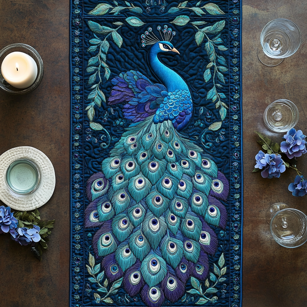 Feather Charm Quilted Table Runner Dining Room Decor Ideas Peacock Merchandise Gifts