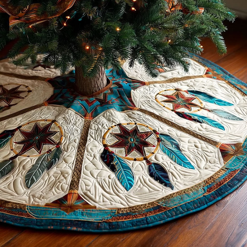 Feather Compass Christmas Quilted Tree Skirt Indoor Xmas Decorations Unique Christmas Gifts 2025