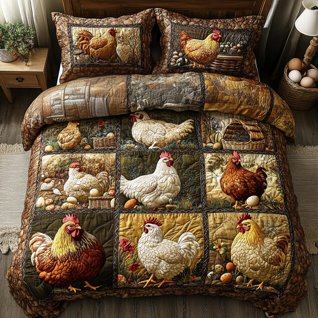 Feather Farm Quilted Bedding Set Bedroom Decor Ideas Unique Gifts For Chicken Lovers