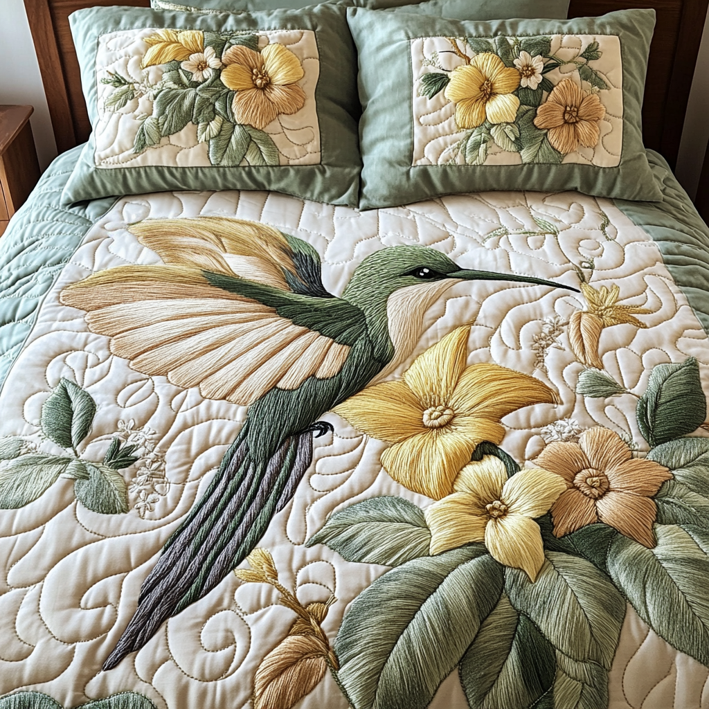 Feather Flight Quilted Bedding Set Aesthetic Room Decor Hummingbird Gifts For Men