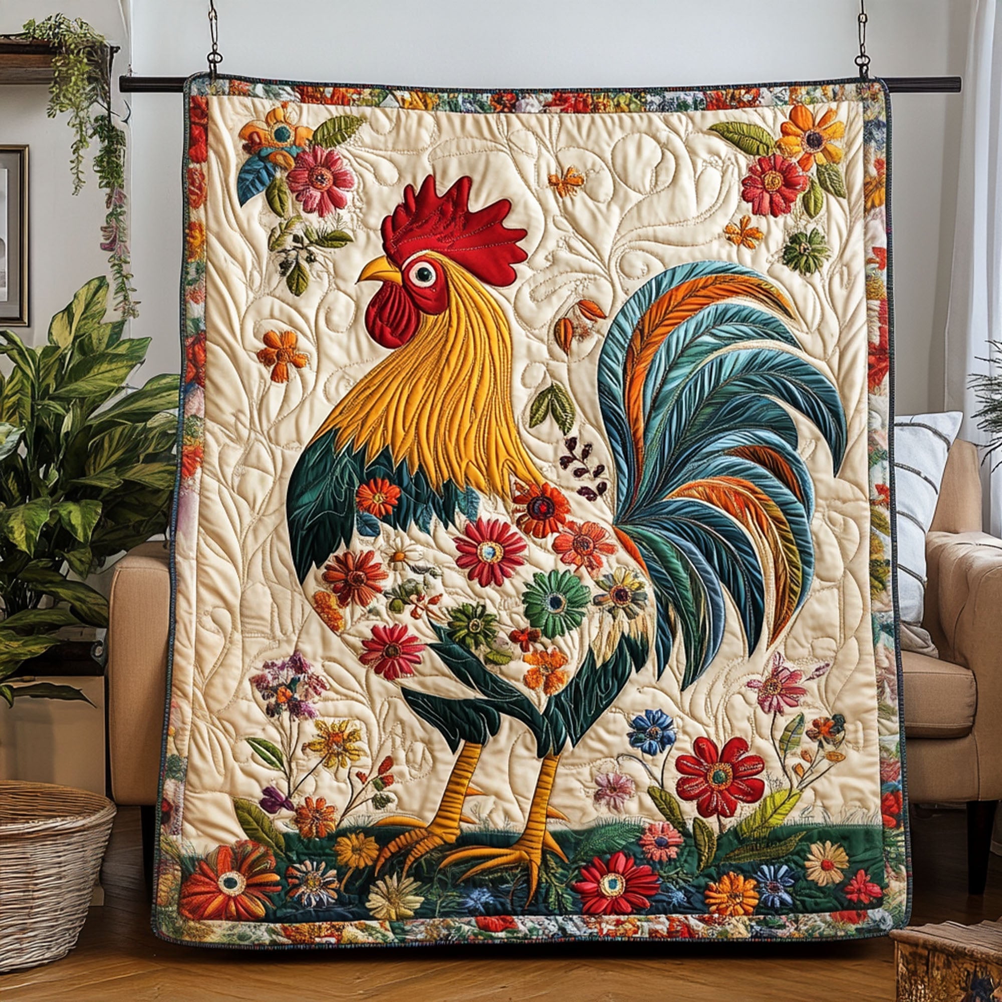 Feather Meadow Quilted Blanket Best Throw Blanket Gifts For Chicken Owners