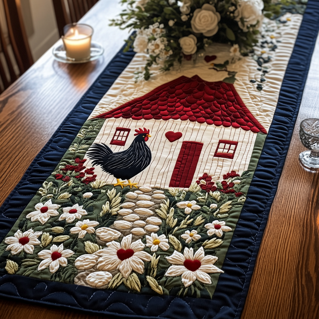 Feather Path Quilted Table Runner Dining Room Table Decor Christmas Presents For Chicken Lovers