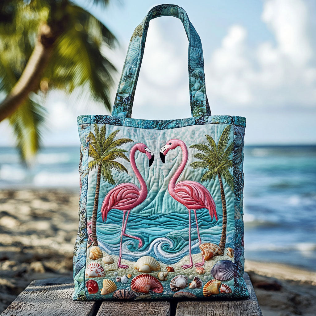 Feather Thread Quilted Tote Bag Gifts For Flamingo Lovers
