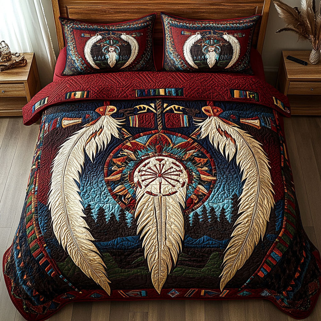 Feather Trapper Quilted Bedding Set Duvet Cover Bed Sheet Set Native American Pride Gifts