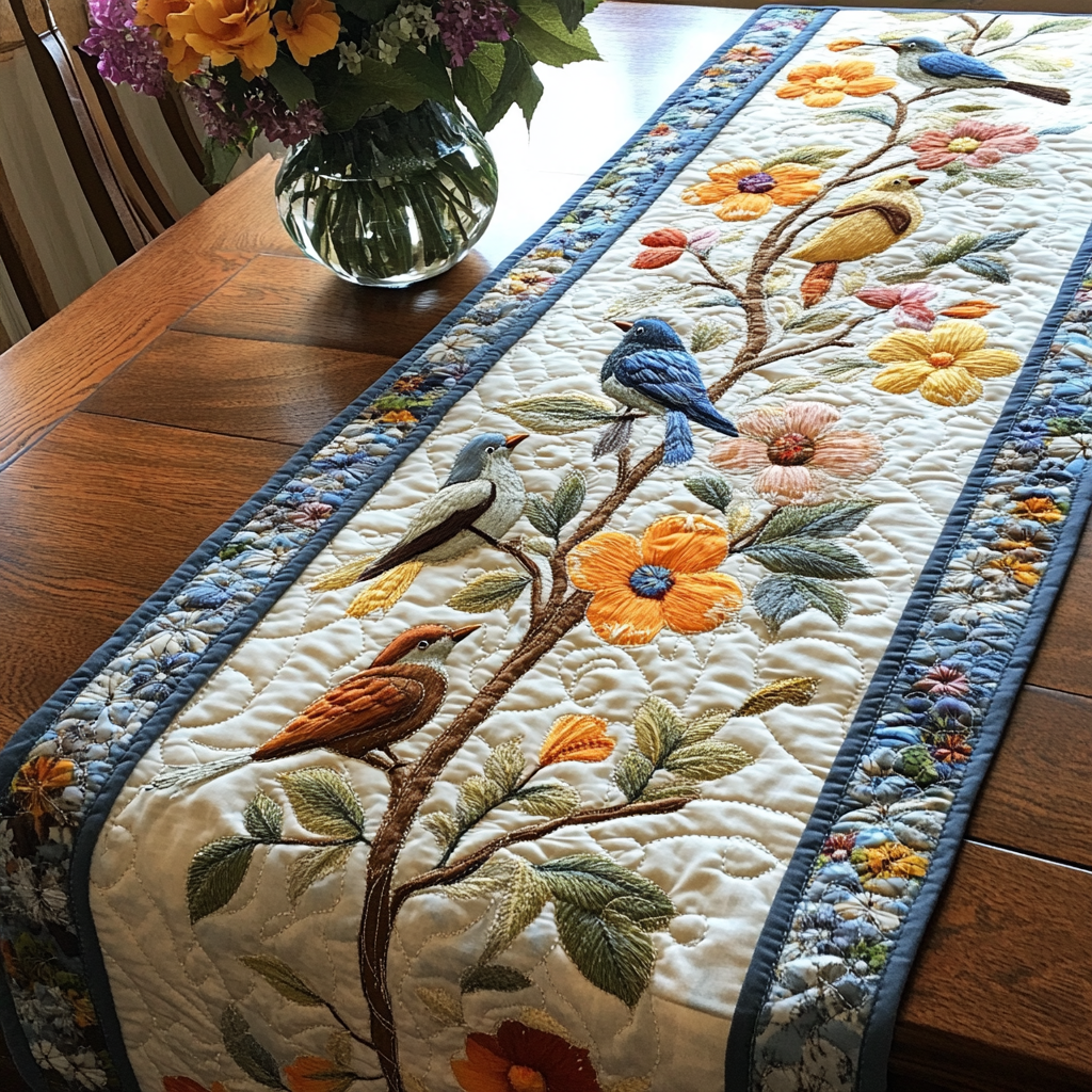 Feathered Beauty Quilted Table Runner Spring Summer Table Runners Best Gifts For Bird Lovers