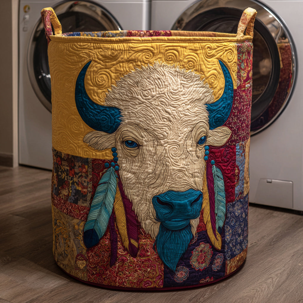 Feathered Bison Spirit Quilted Laundry Basket Soft Quilted Laundry Basket for Daily Home Use