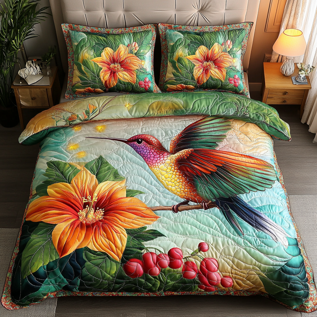 Feathered Bliss Quilted Bedding Set Best Comforter Sets Best Hummingbird Themed Gifts