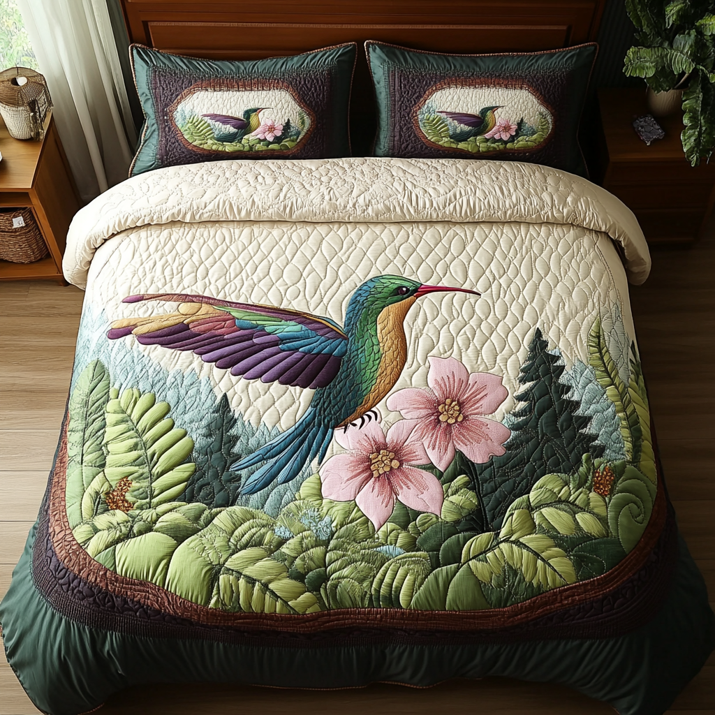 Feathered Charm Quilted Bedding Set Best Bed Sheet Set Great Hummingbird Themed Gifts