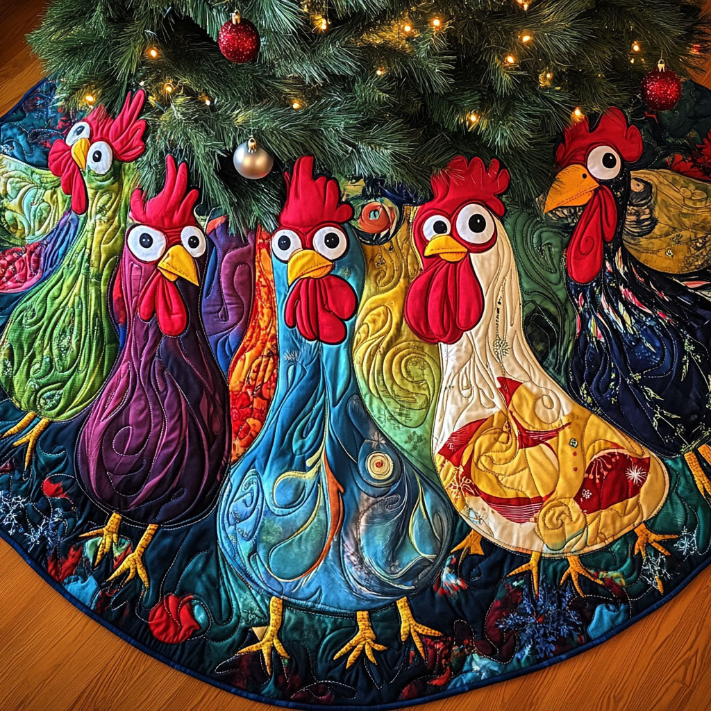 Feathered Cheer Quilted Christmas Tree Skirt Family Holiday Gathering Decor