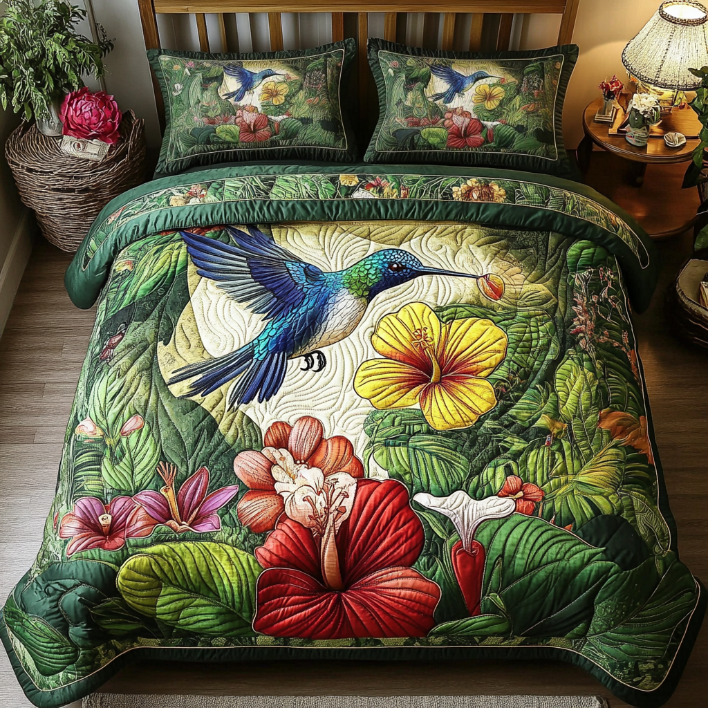Feathered Delight Quilted Bedding Set Stylish Bedding Merch Gift for Home Lovers