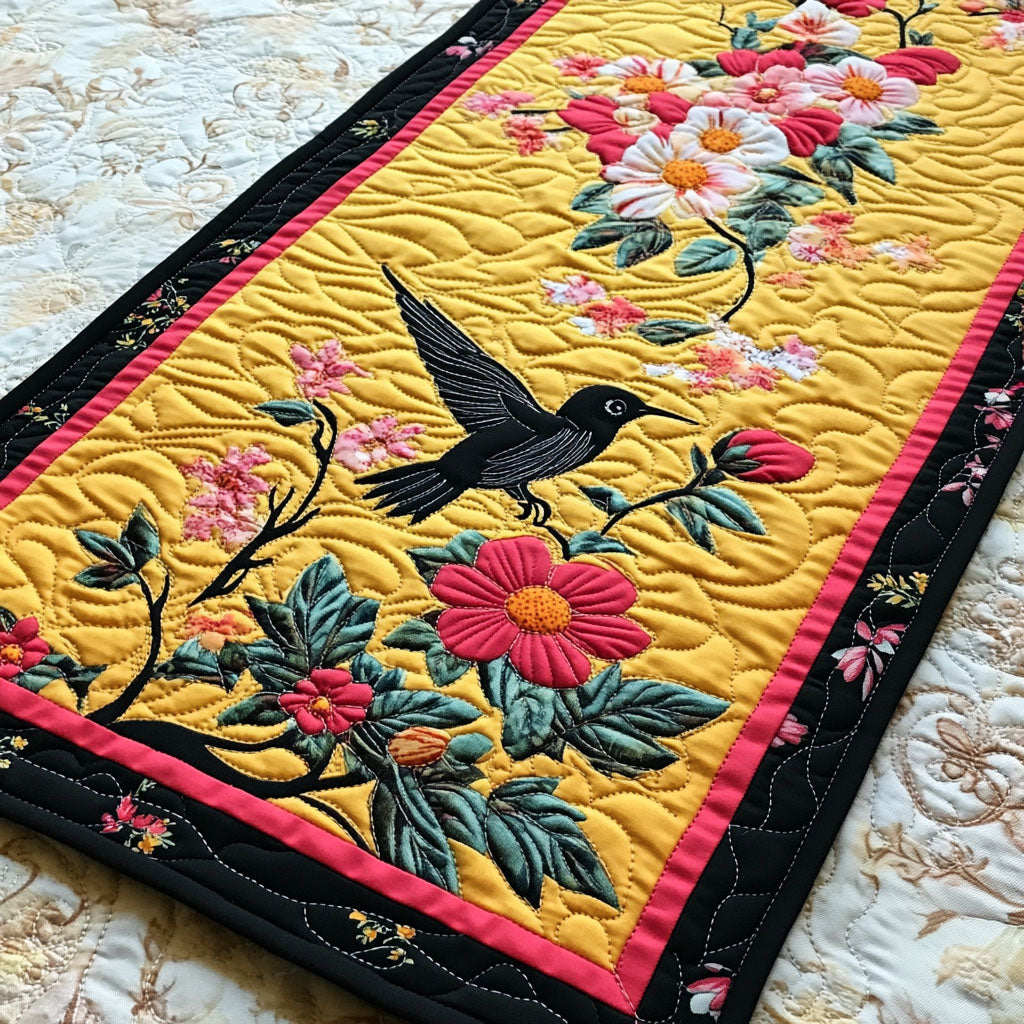 Feathered Delight Quilted Table Runner Kitchen Table Decor Ideas Hummingbird Themed Gifts