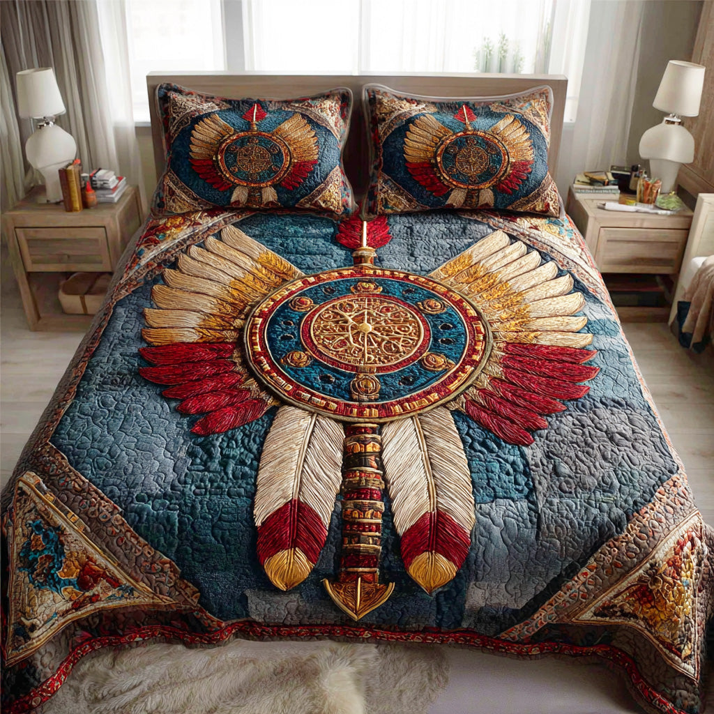 Feathered Dream Quilted Bedding Set Cozy Bedroom Decor Native American Presents For Her