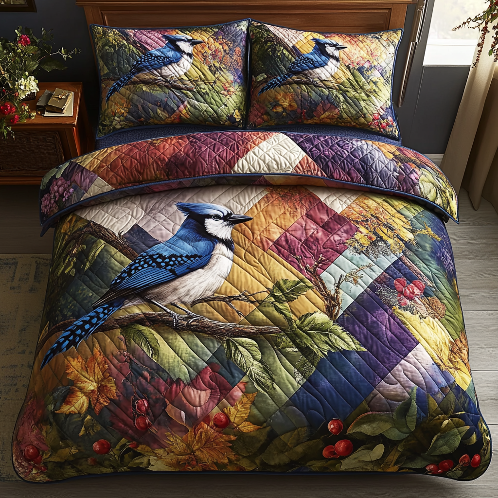 Feathered Elegance Quilted Bedding Set Aesthetic Room Decor Gift For Bird Lover