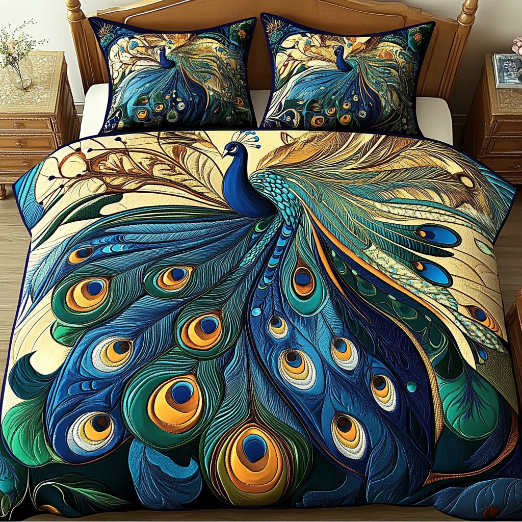 Feathered Elegance Quilted Bedding Set Perfect Housewarming Gift for a Cozy Bedroom