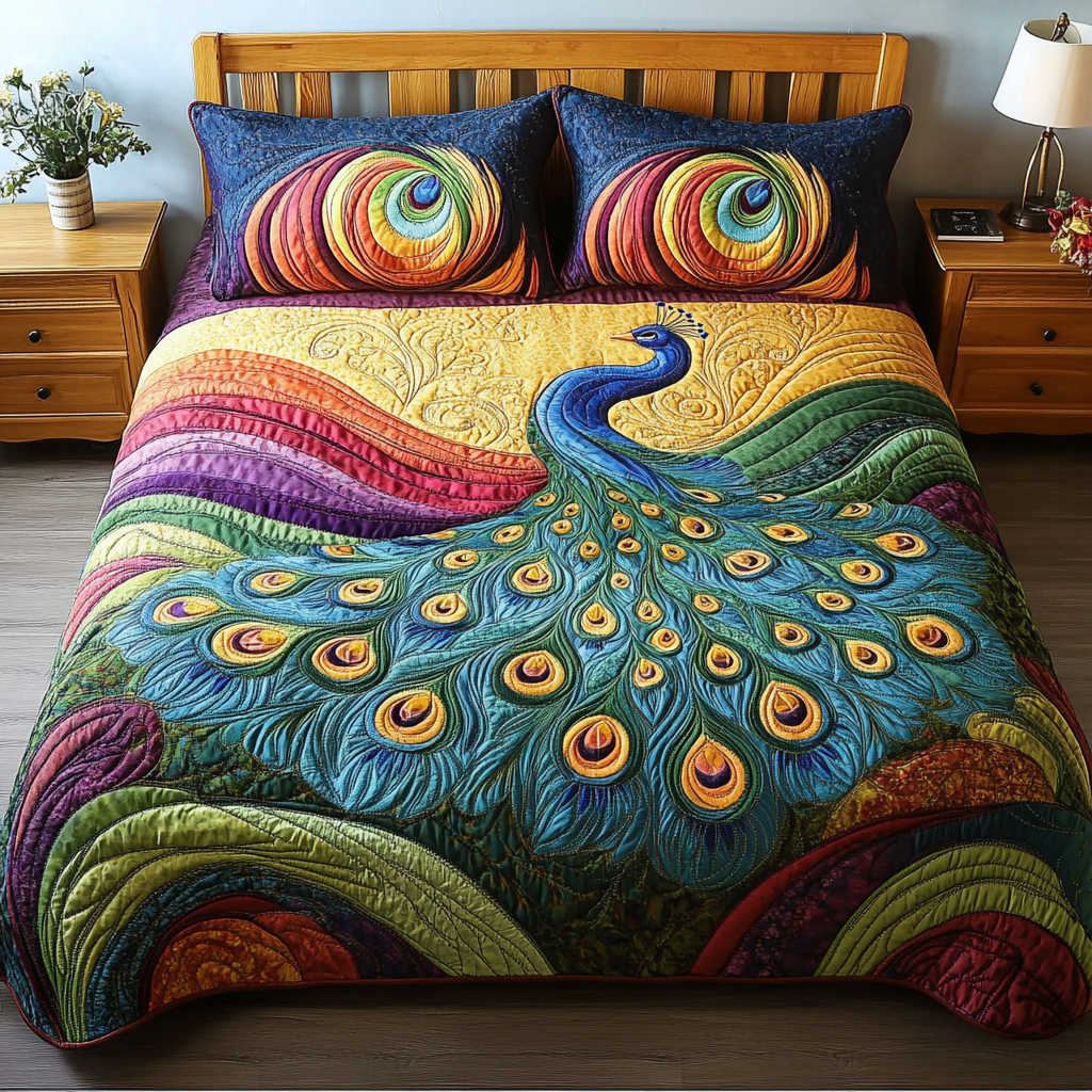 Feathered Elegance Quilted Bedding Set Personalized Bedding Set Gift for Couples