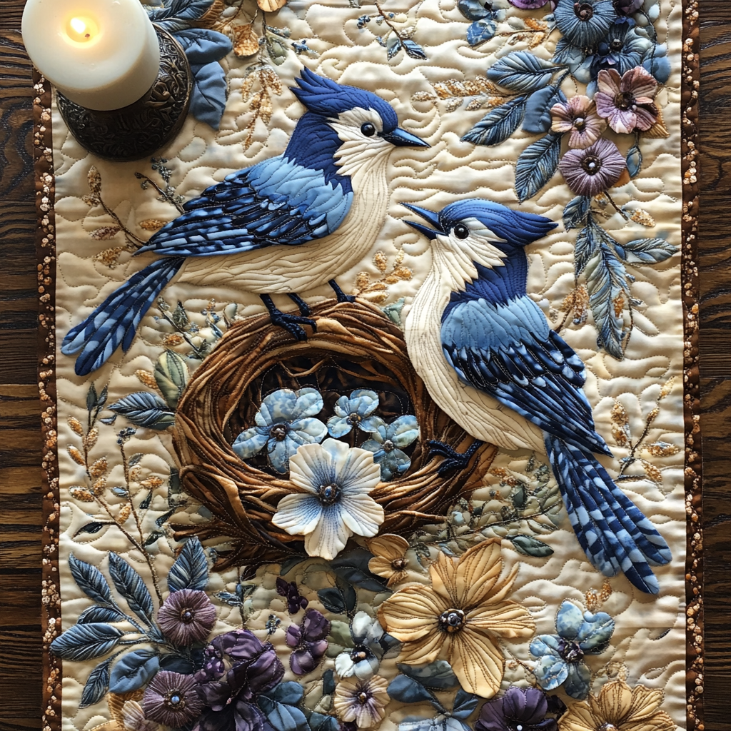 Feathered Elegance Quilted Table Runner Dining Room Decor Gifts For Birders