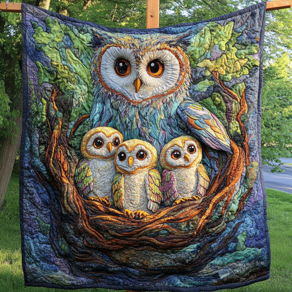 Feathered Family Quilted Blanket Bedroom Decor Christmas Owl Lovers Gifts For Him