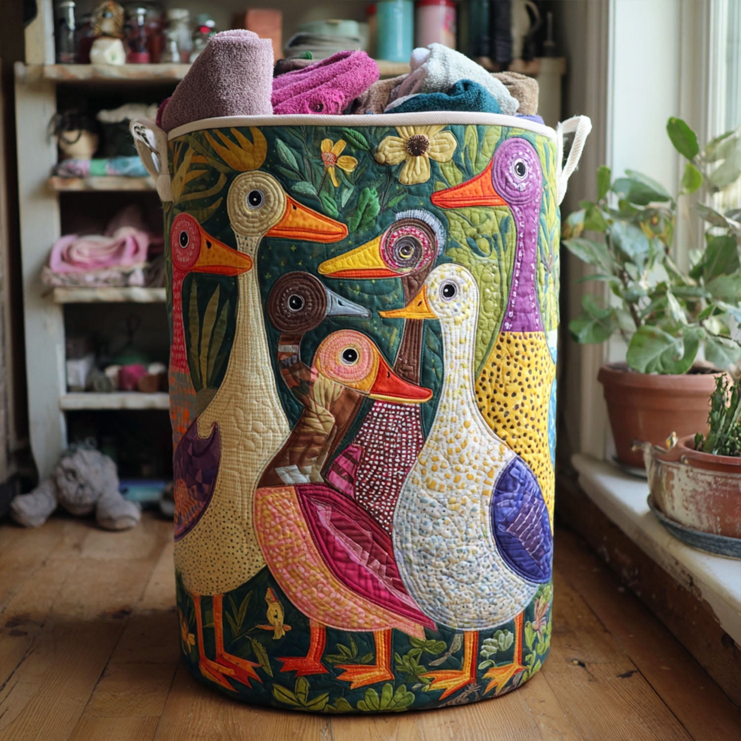 Feathered Fancies Quilted Laundry Basket Merch For Mom