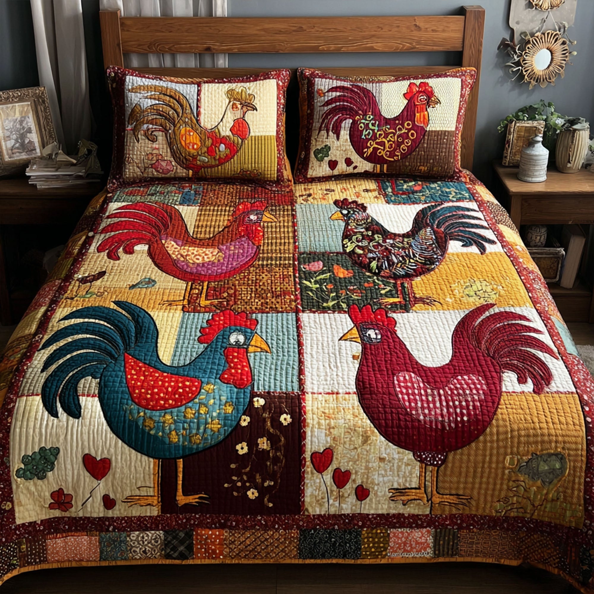 Feathered Field Quilted Bedding Set Best Comforter Sets Unique Gifts For Chicken Lovers