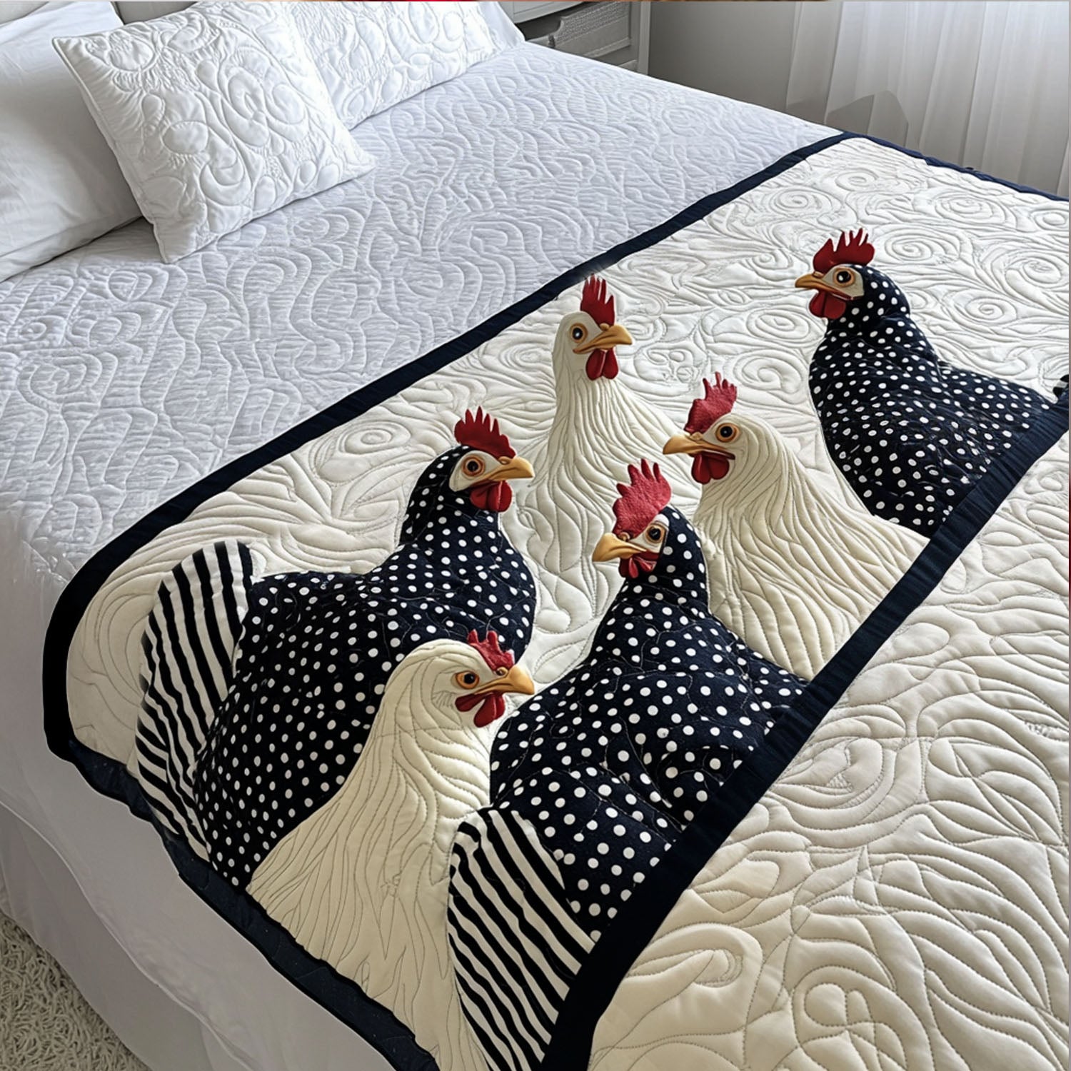 Feathered Flock Quilted Bed Runner Bed Decor Ideas Gifts For Chicken Farmers