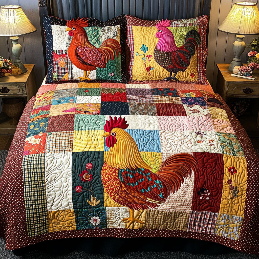 Feathered Flock Quilted Bedding Set Best Christmas Duvet Cover Set Chicken Gifts For Chicken Lovers