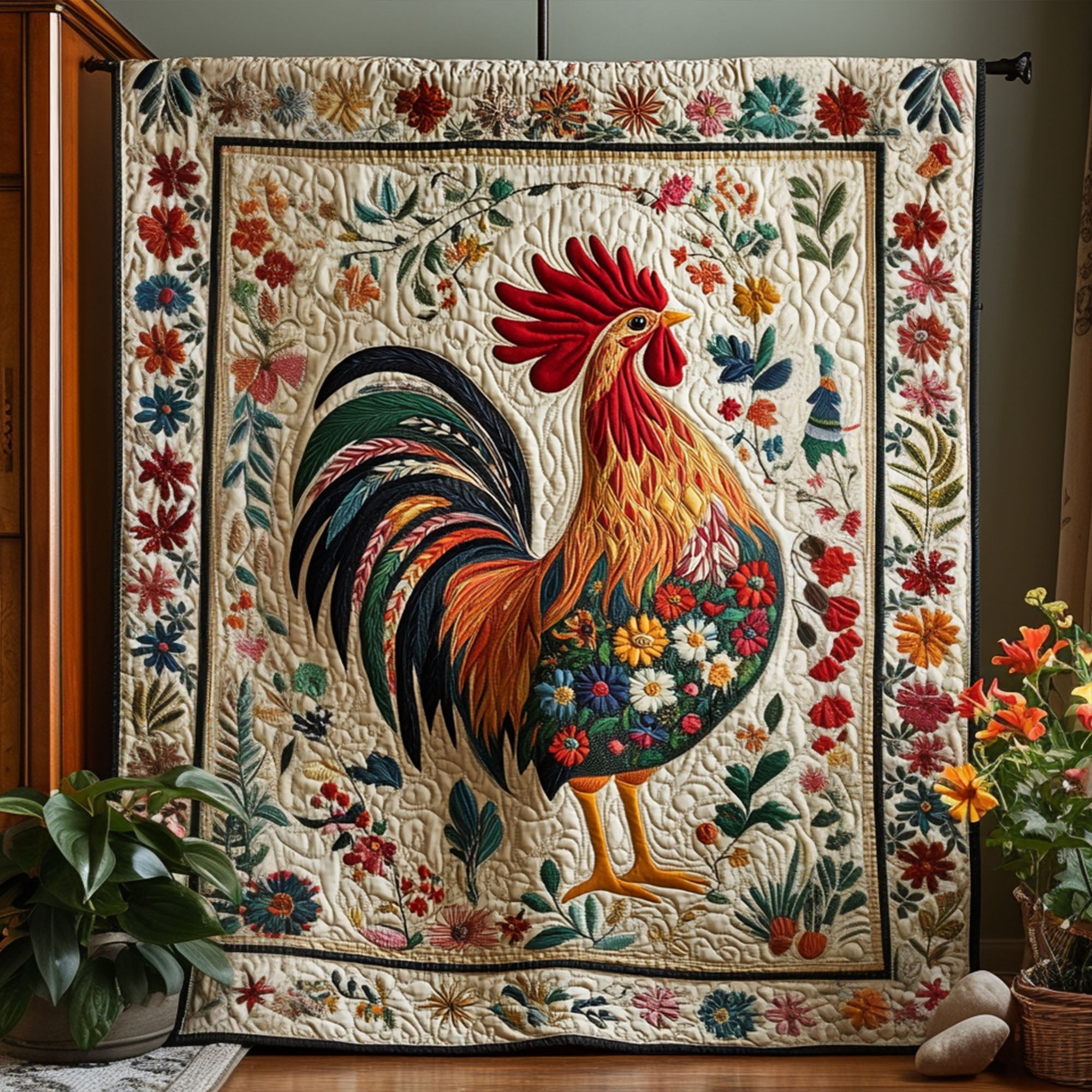 Feathered Folk Quilted Blanket Christmas Throw Blanket Gifts For People Who Love Chickens