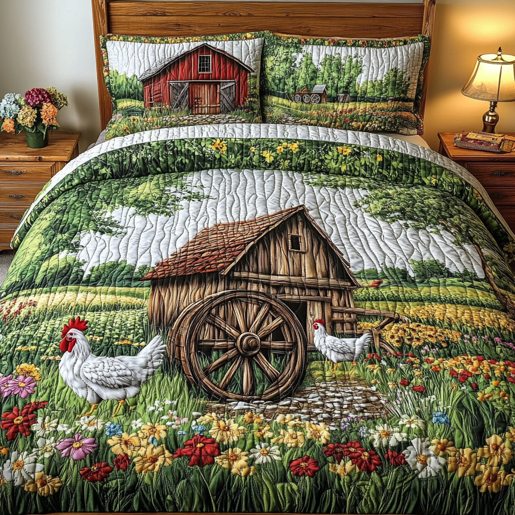 Feathered Friend Quilted Bedding Set Bed Decor Ideas Gifts For Chicken Owners