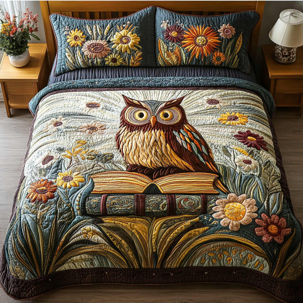 Feathered Friend Quilted Bedding Set Holiday Duvet Cover Set Owl Themed Christmas Gifts