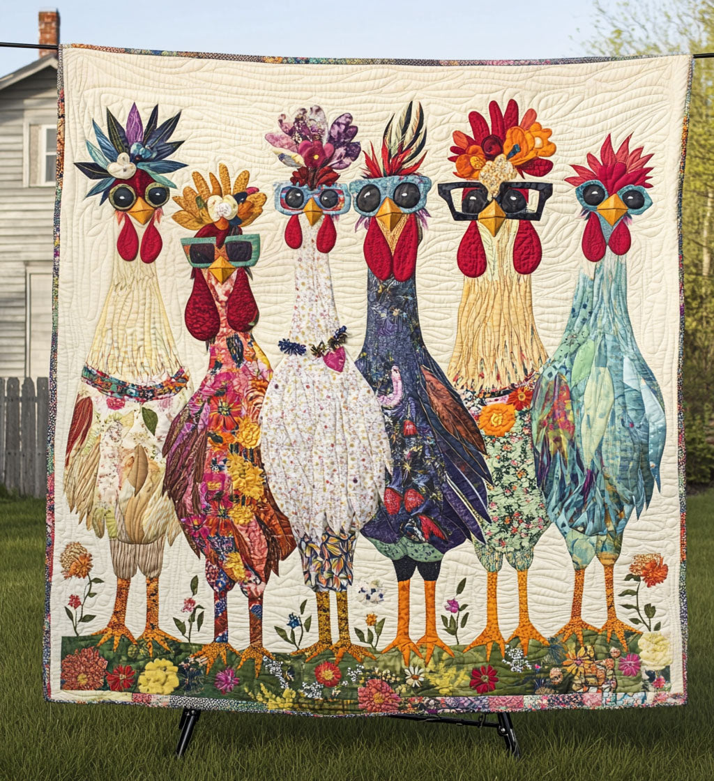 Feathered Friends Delight Quilted Blanket Presents For Chicken Love