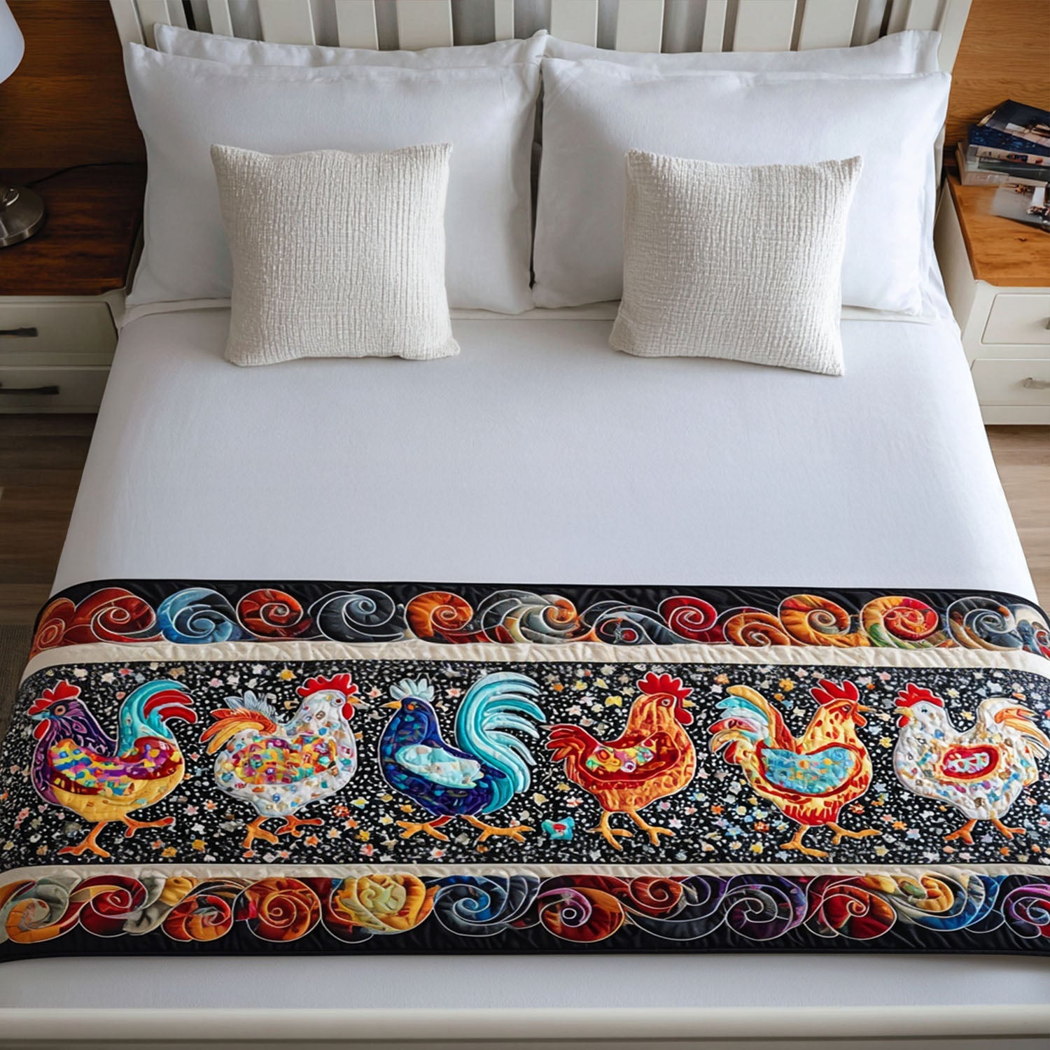Feathered Friends Quilted Bed Runner Bedroom Decor Best Gifts For Chicken Owners