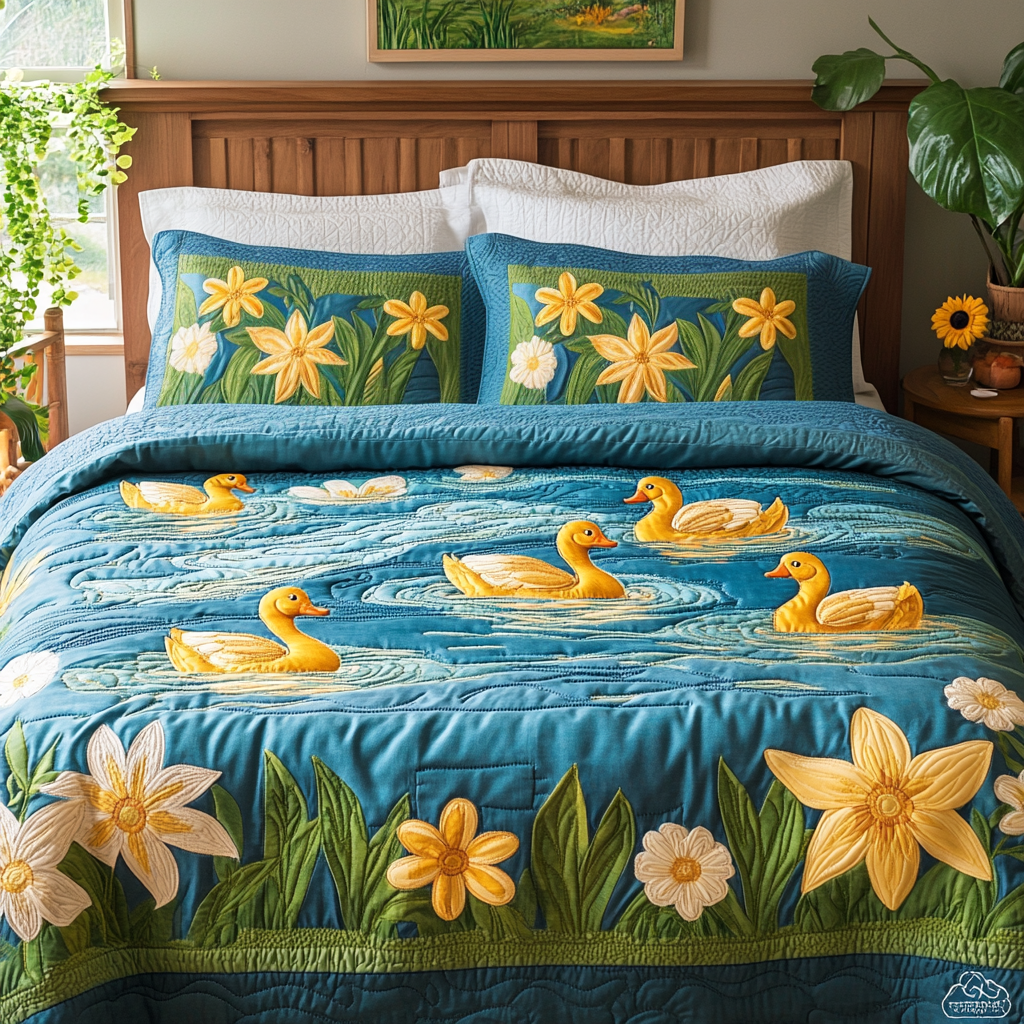 Feathered Friends Quilted Bedding Set Best Bed Sheet Set Duck Christmas Gifts