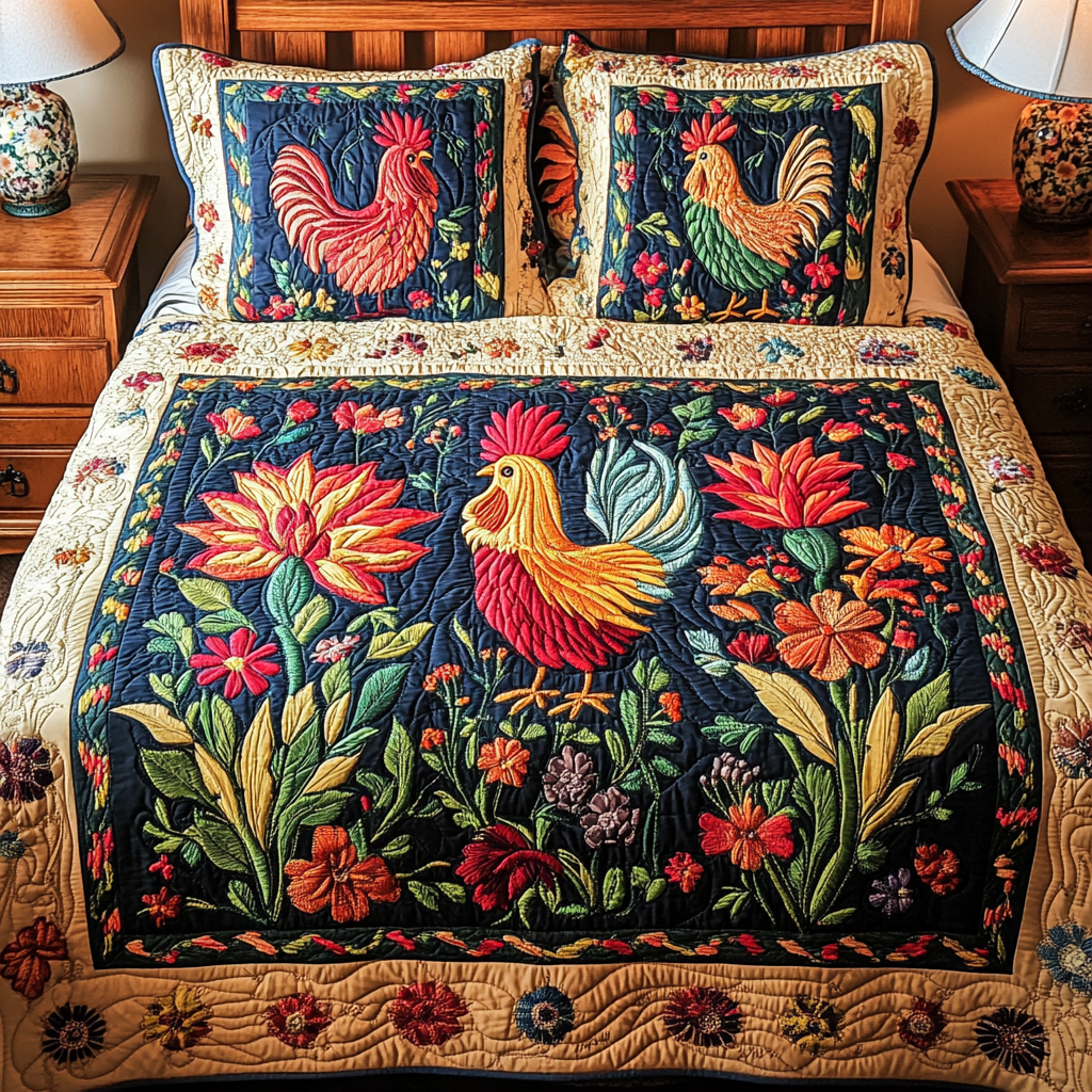 Feathered Friends Quilted Bedding Set Premium Duvet Cover Gift Set for Mom or Grandma
