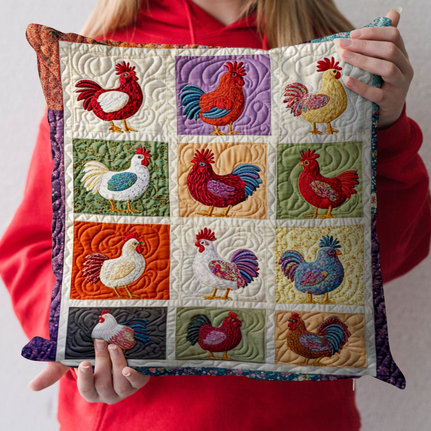 Feathered Friends Quilted Pillow Case Buffalo Plaid Pillow Cover Holiday