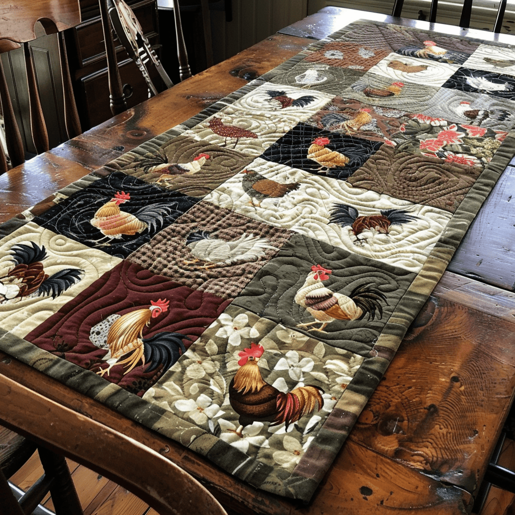 Feathered Friends Quilted Table Runner Vintage Home Decor Best Gifts For Chicken Lovers
