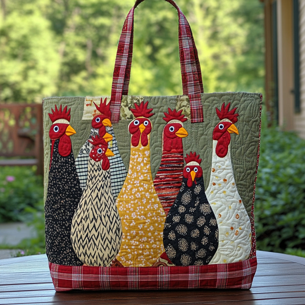 Feathered Friends Quilted Tote Bag Chicken Themed Gifts