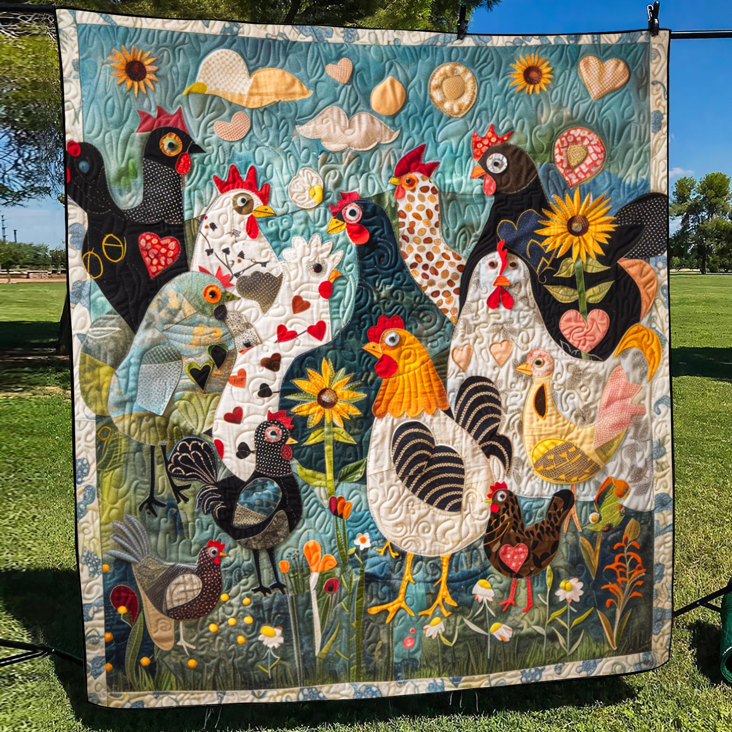 Feathered Garden Quilted Blanket Chicken Gifts For Chicken Lovers