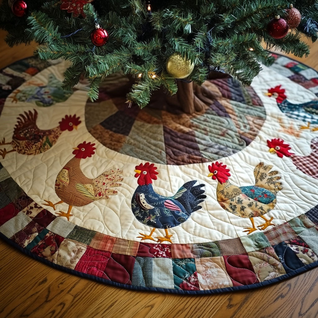 Feathered Gatherings Quilted Christmas Tree Skirt Holiday Party Decor for Home