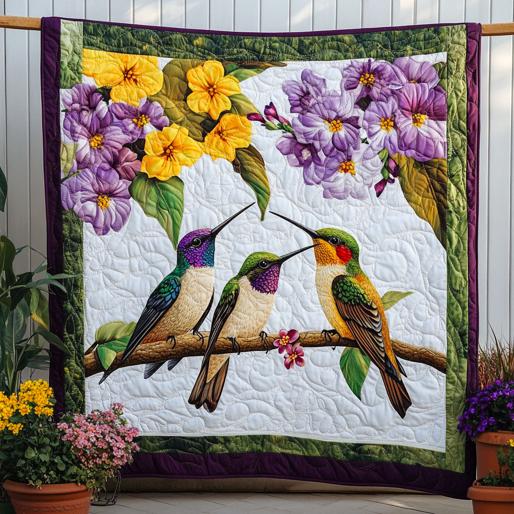 Feathered Harmony Quilted Blanket Bed Christmas Decor Novelty Hummingbird Presents