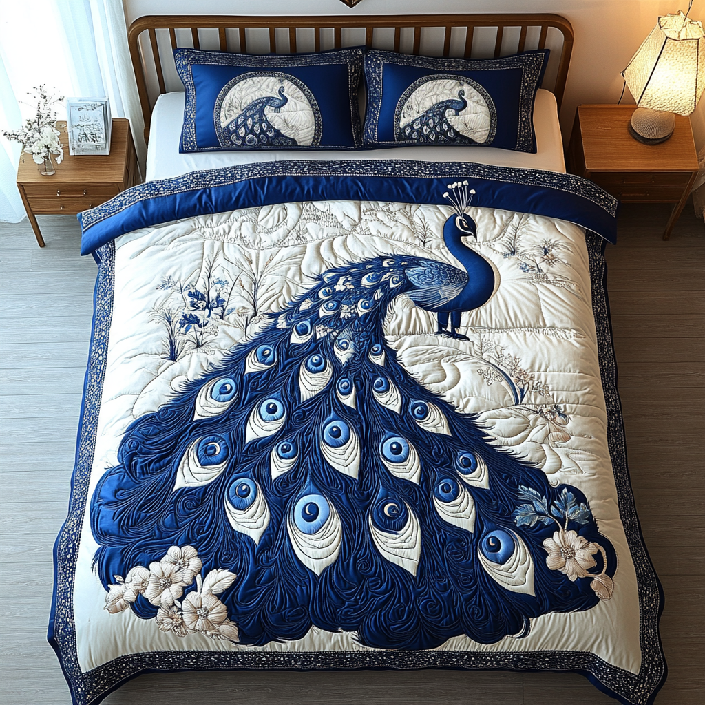 Feathered Jewel Quilted Bedding Set Bedroom Decor Unique Peacock Themed Gifts