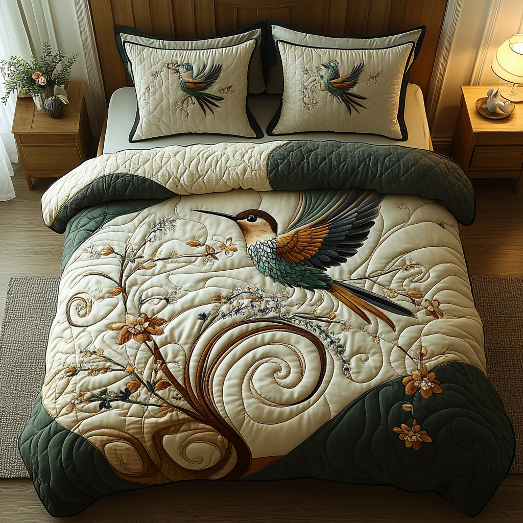 Feathered Jewel Quilted Bedding Set Holiday Duvet Covers Cool Hummingbird Gifts