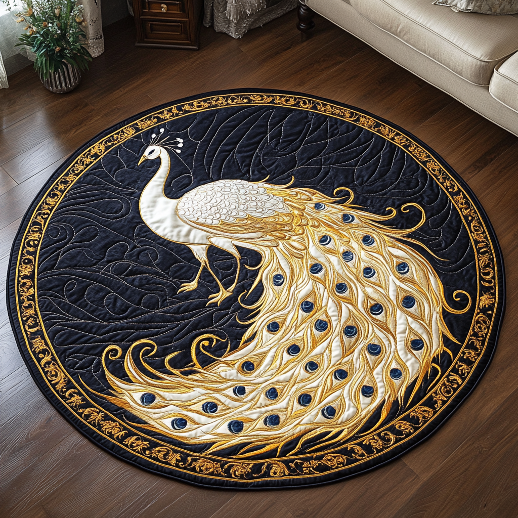 Feathered Jewel Quilted Round Mat Outdoor Decor Presents For Farmer Dads