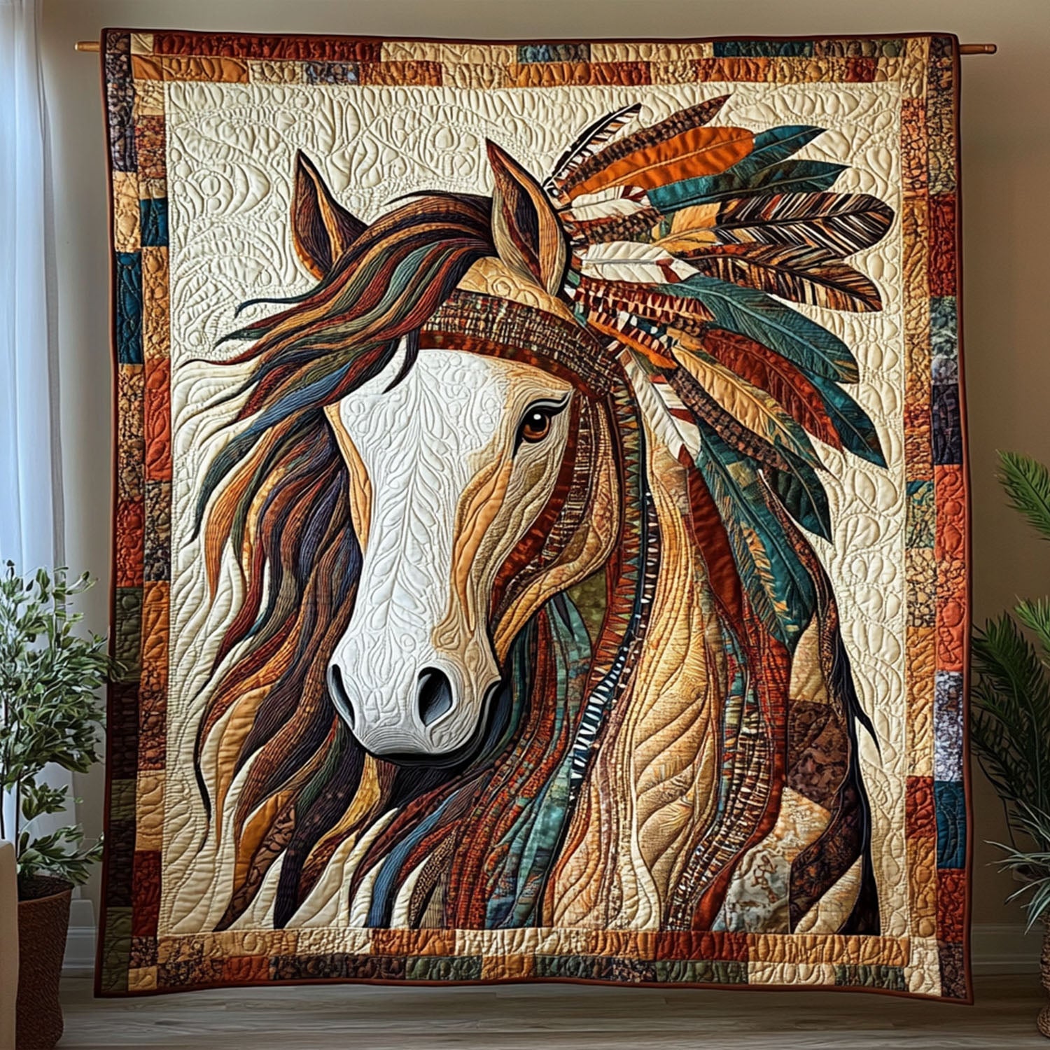 Feathered Legends Quilted Blanket Best Throw Blanket Horse Related Christmas Gifts