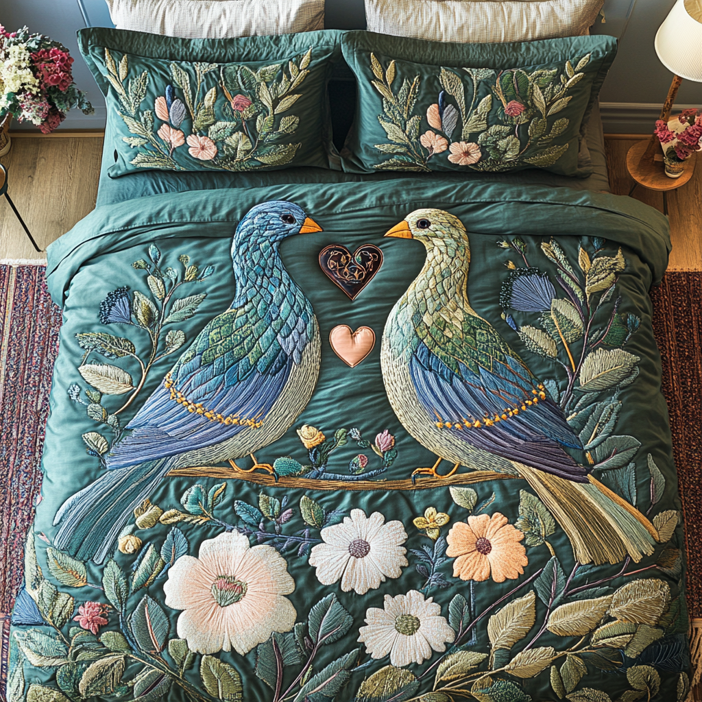 Feathered Love Quilted Bedding Set Best Comforter Sets Presents For Bird Lovers