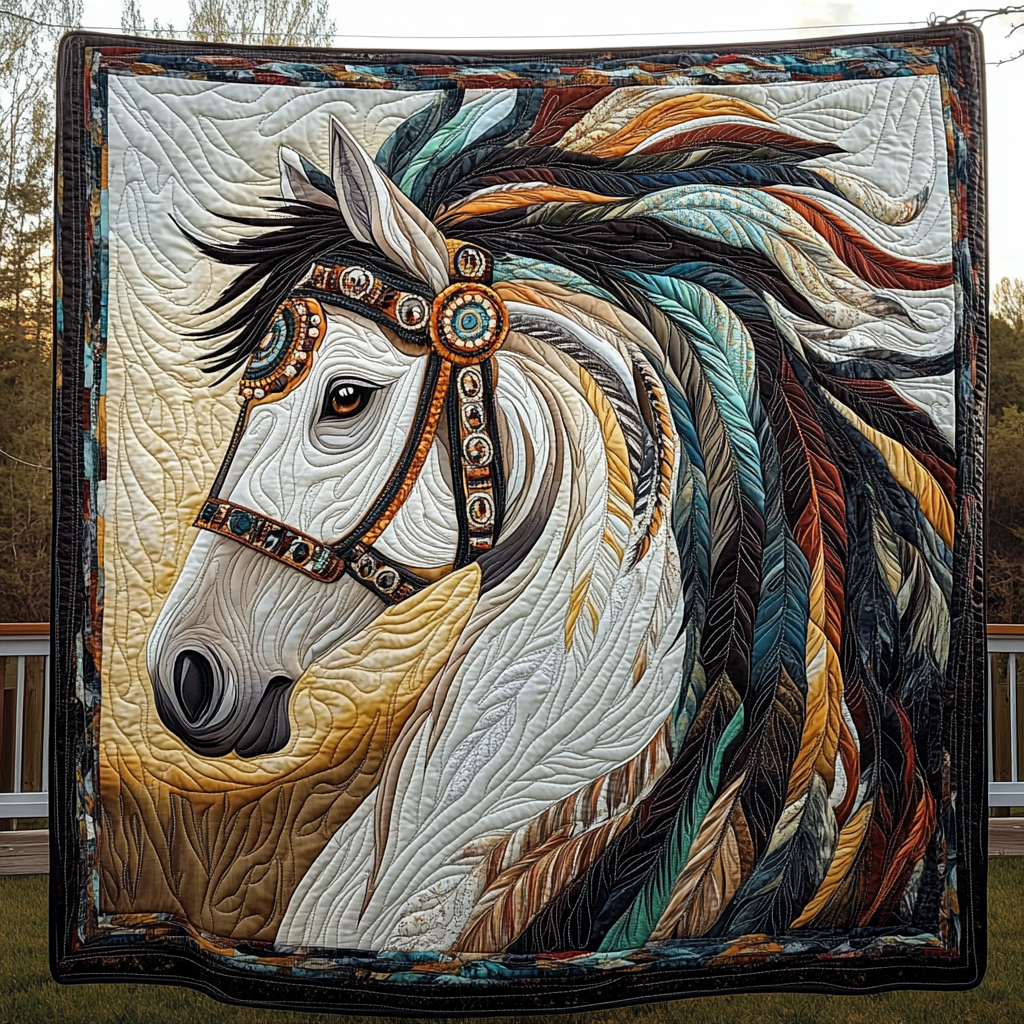 Feathered Mane Quilted Blanket Native American Blanket Christmas Presents For Horse Lovers