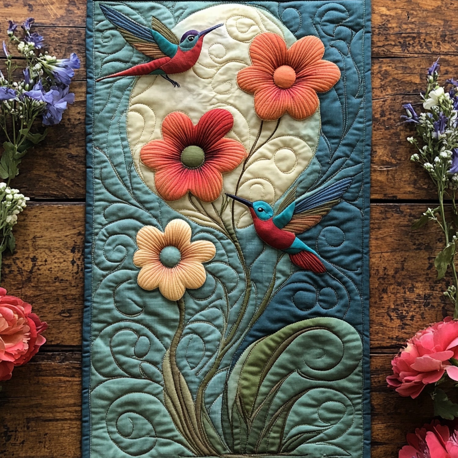 Feathered Melody Quilted Table Runner Dinner Table Decor Best Gifts For Hummingbird Lovers